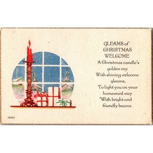 Vintage‎ Christmas Candle & Gifts Holiday Postcard with Poem 1405A